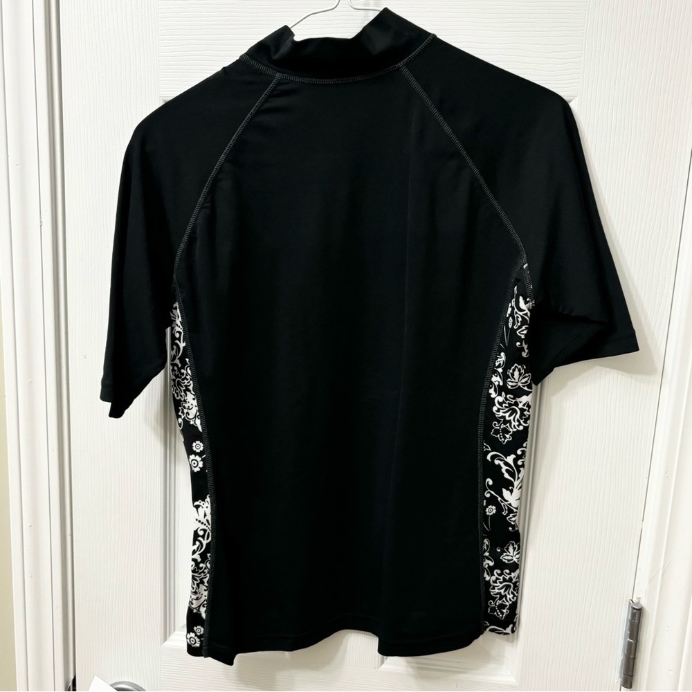 Coolibar SPF 50+ Black White Floral Print Half Zip Rashguard Swim Top Size Small - Picture 6 of 9